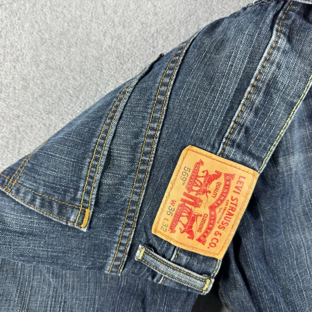 Levis 569 Jeans 38x32 Blue Relaxed Straight Faded Zip Red Tab Denim